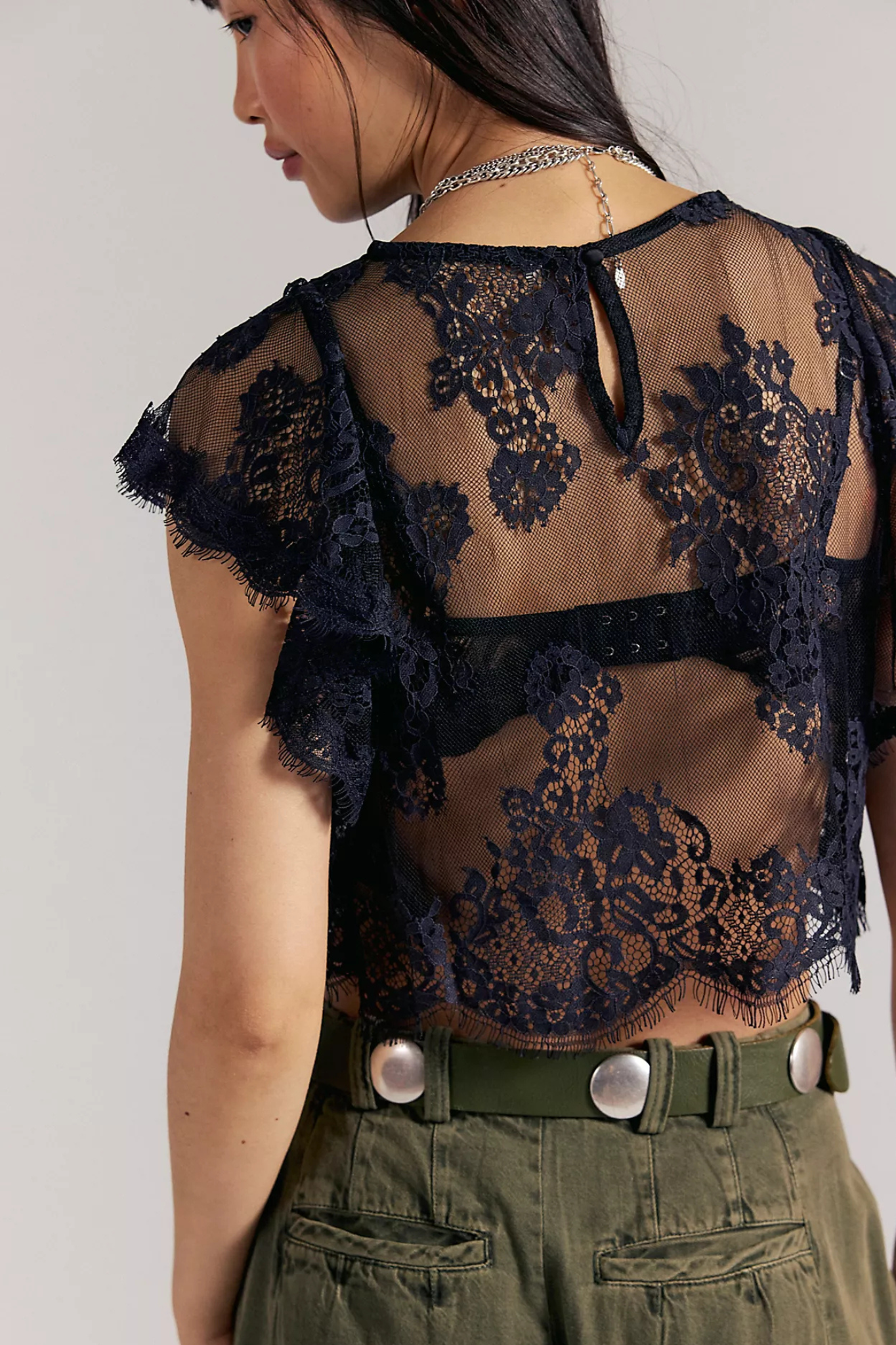 Free People: Lunar Ash Lace Top in Black