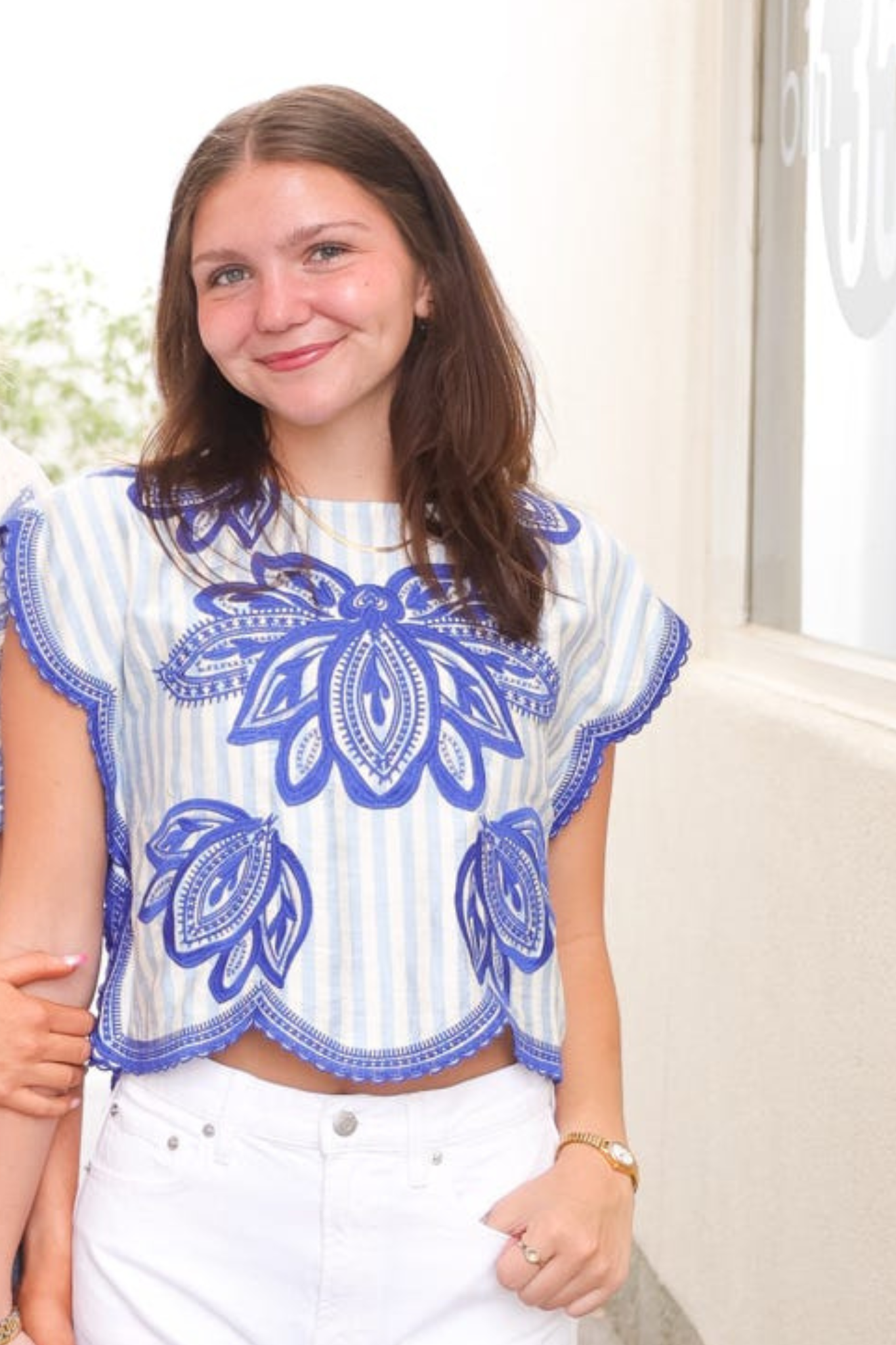 Striped Embroidery Top in Blue/White