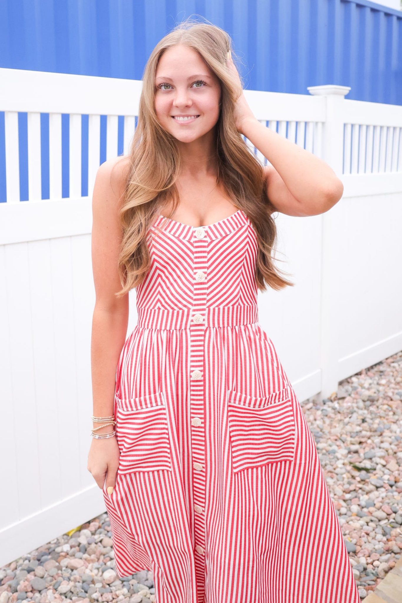 Zoe and Claire: Sleeveless Stripe Dress