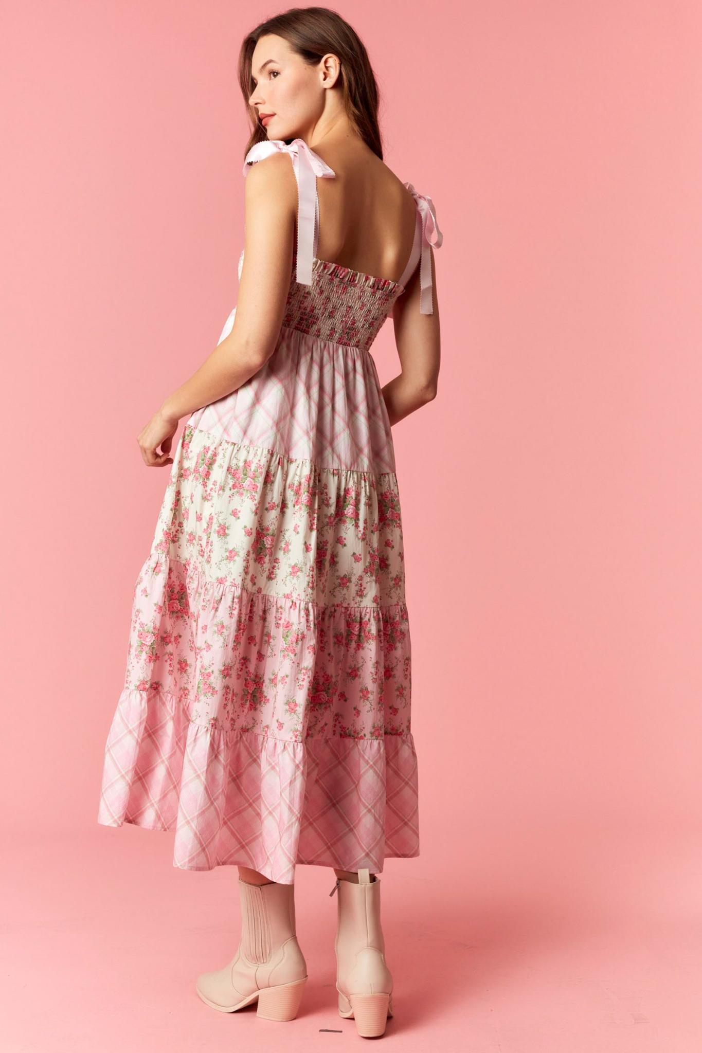 Peach Love California: Charlotte Pink Midi Dress
