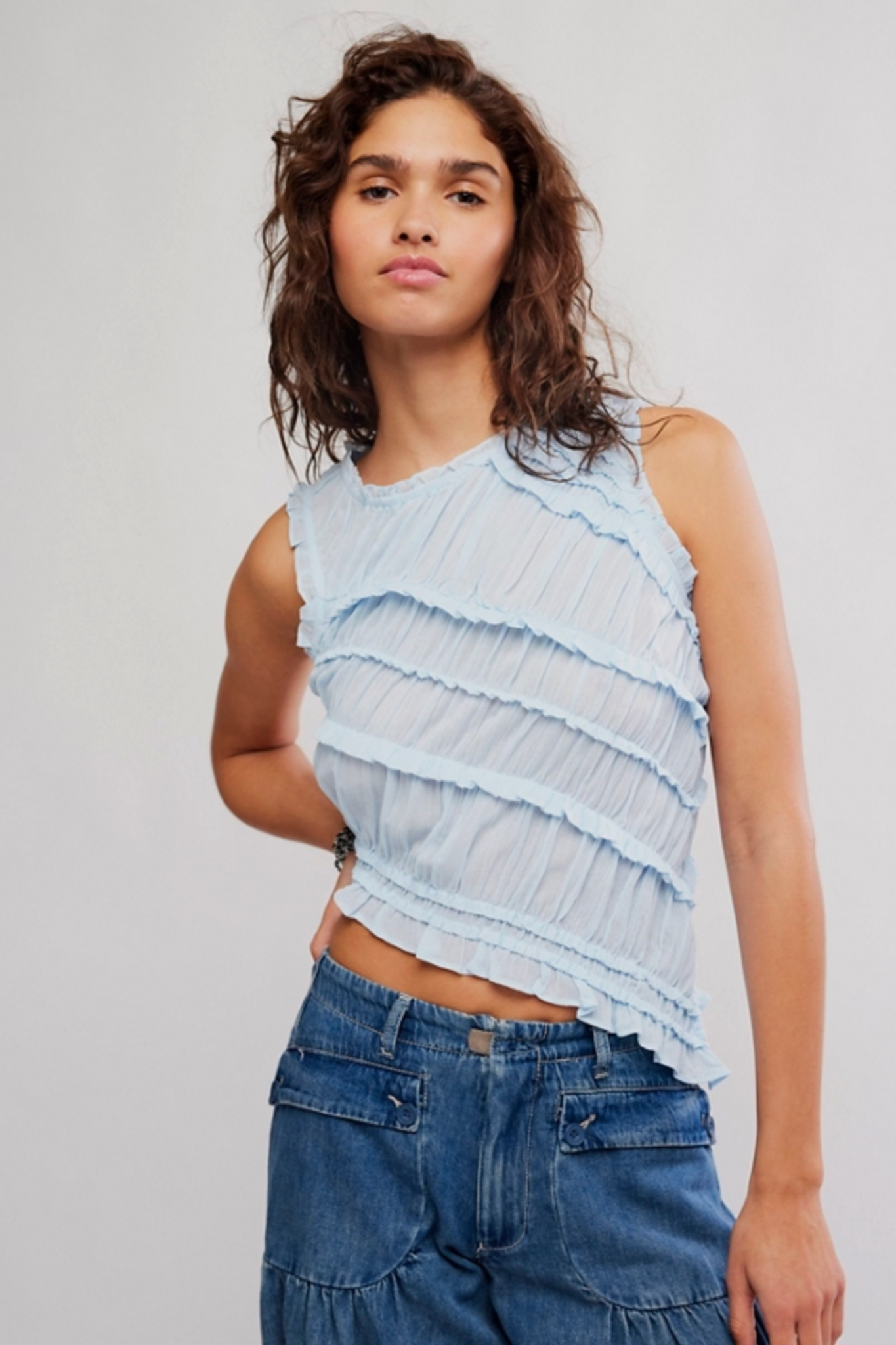 Free People: Pink Sands Smocked Top in Dew Shine