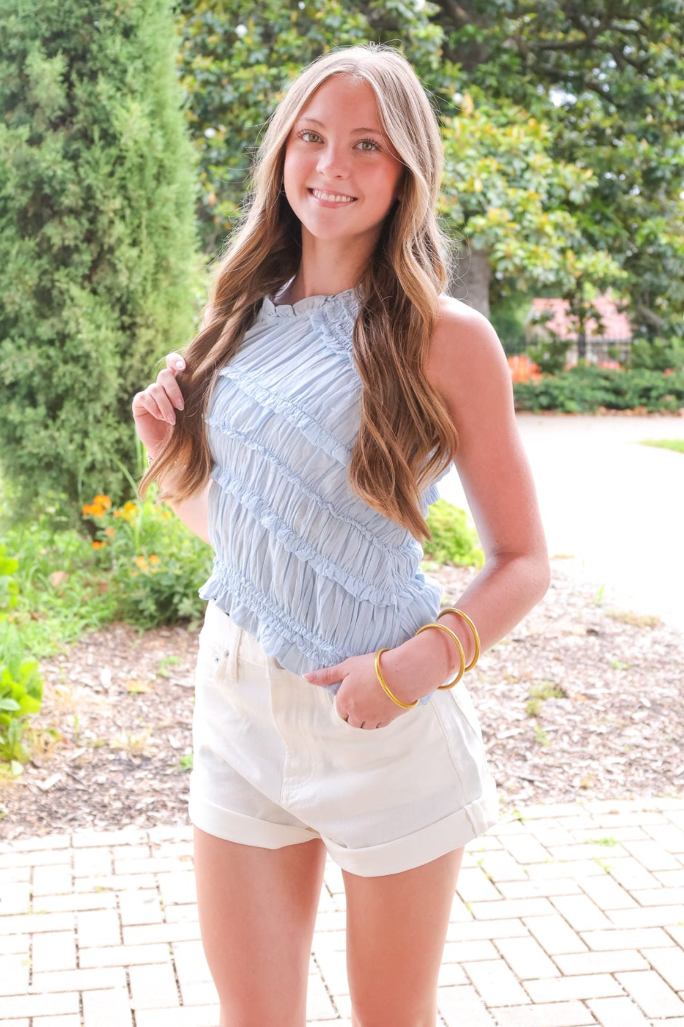 Free People: Pink Sands Smocked Top in Dew Shine