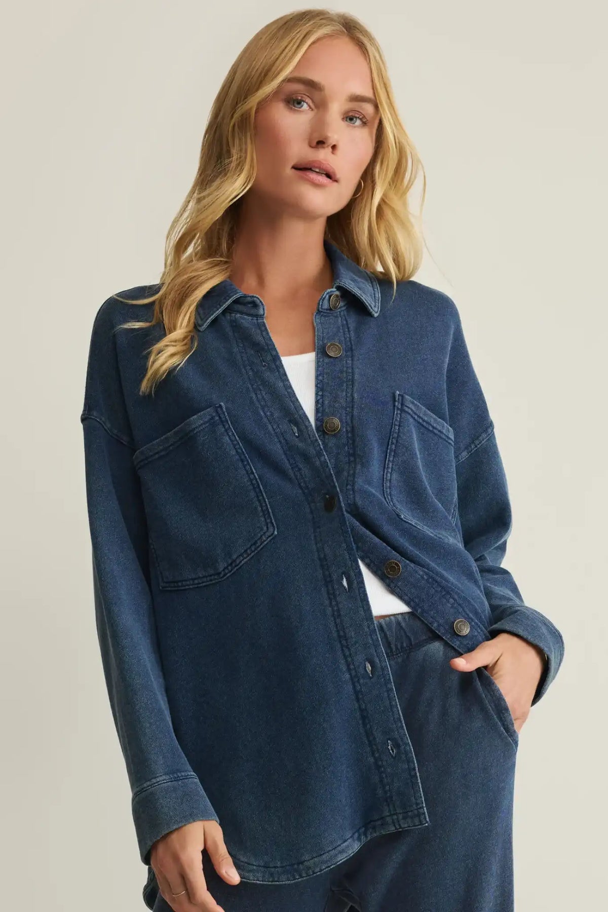 Z Supply: All Day Knit Denim Jacket in Air Indigo