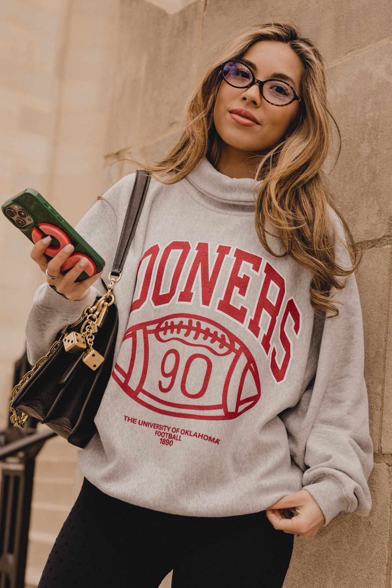 LivyLu: OU Sooners Campus Classic Roll Neck Sweatshirt in Grey