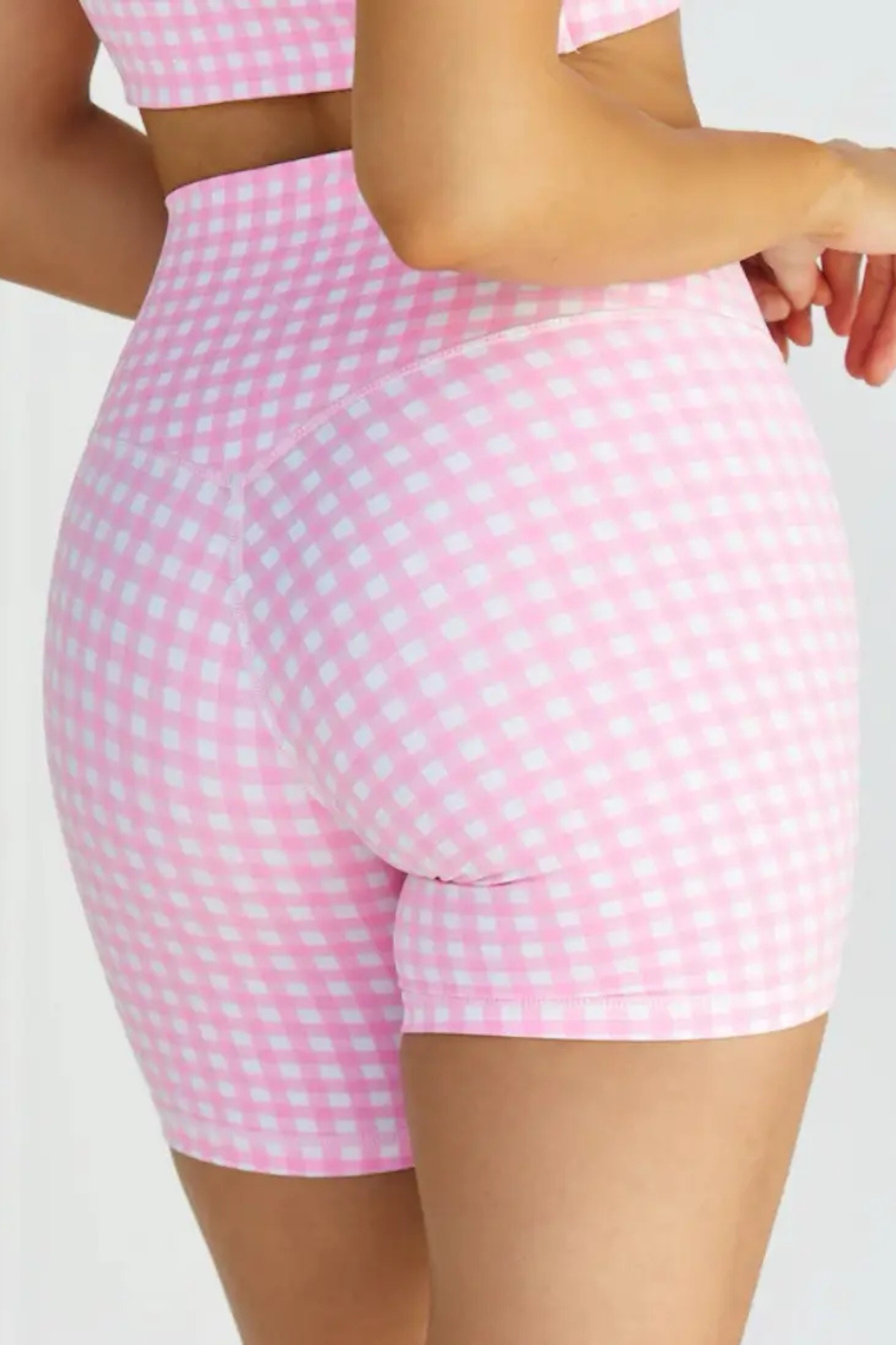 Sodalemon Women's Plaid Print Biker Shorts in Pink