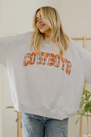 Livy Lu Women's OSU Cowboys Varsity Plaid Gray Mock Neck Sweatshirt