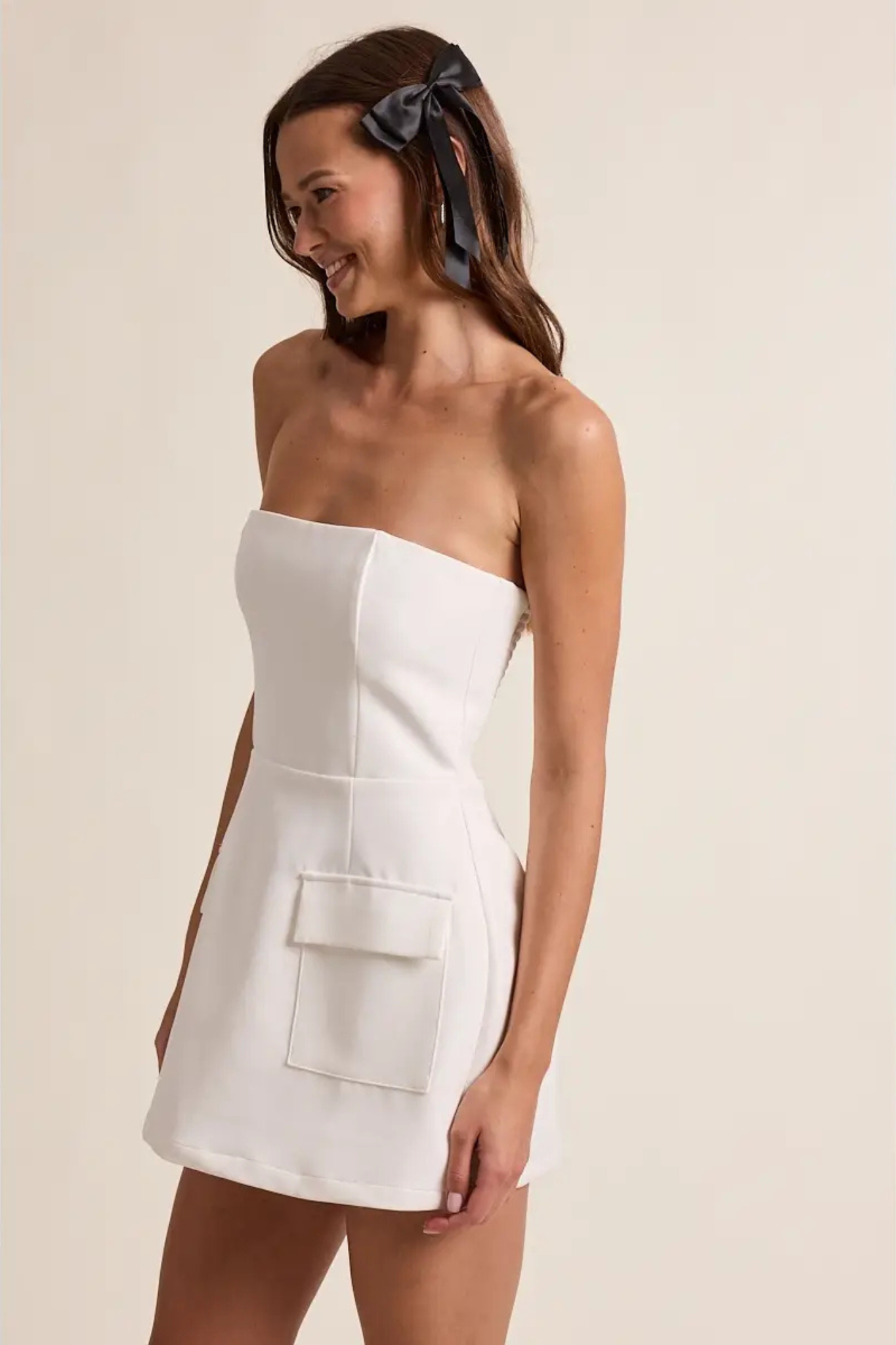 Sky to Moon Women's Front Pocket A-Line Tube Mini Dress in White