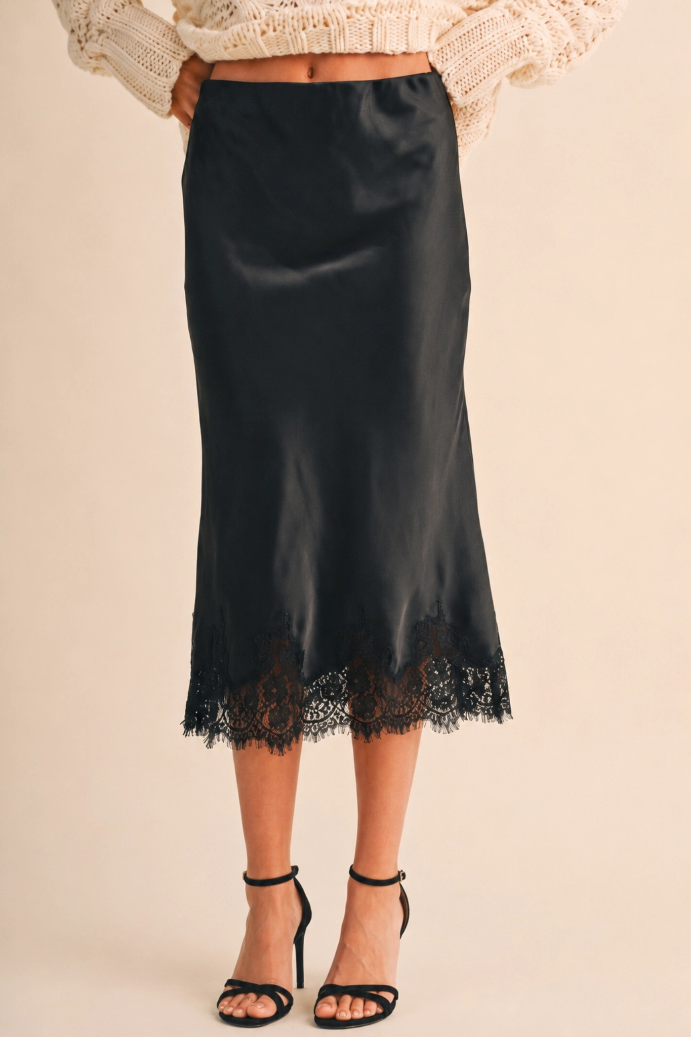 black satin lace midi skirt at jcole shoes tulsa