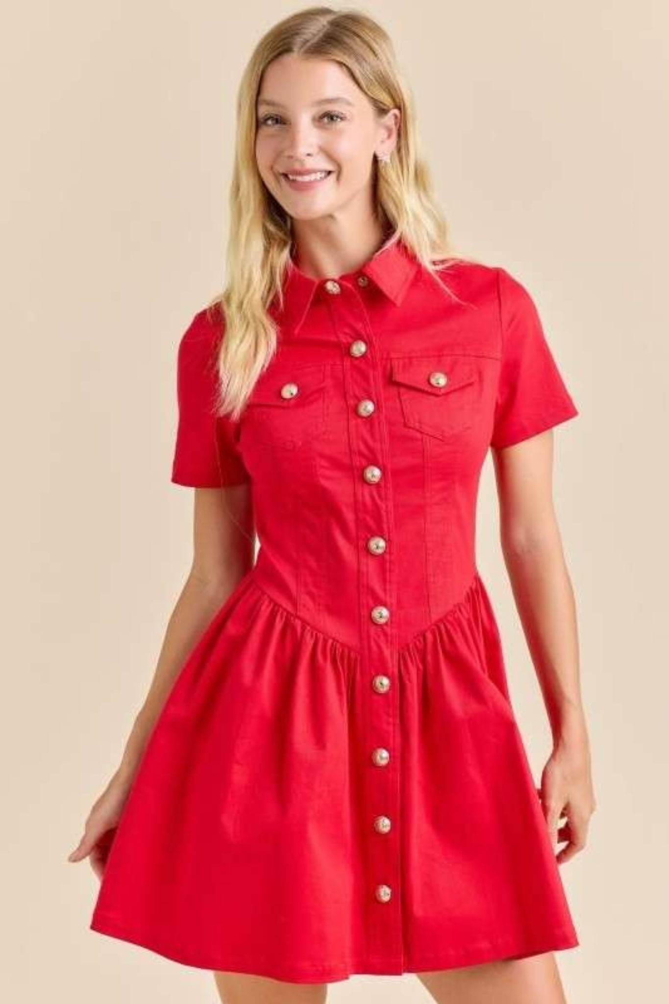 Keille Red Button Dress
