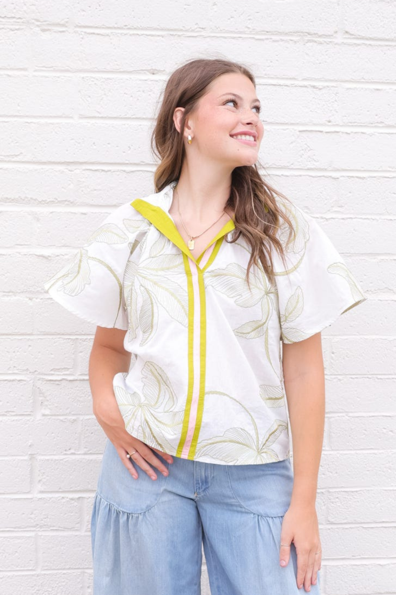 THML: Palm White Blouse