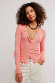 Free People: Going Places Cardi in Coral Crimson
