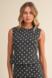 Klesis Women's Polka Dot Open Back Top in Black/Cream