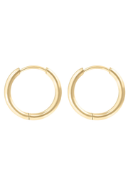 A pair of gold-plated hoop earrings shown against a plain white background.