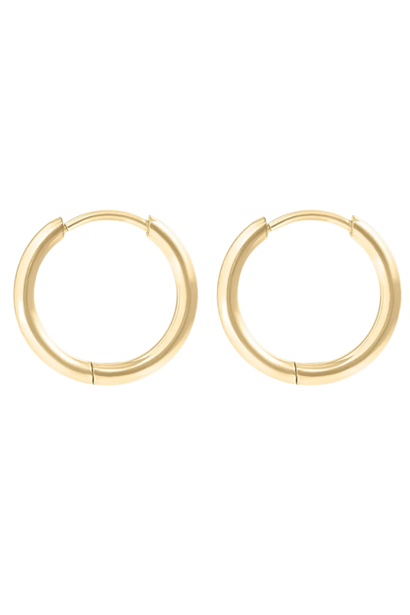 A pair of gold-plated hoop earrings shown against a plain white background.