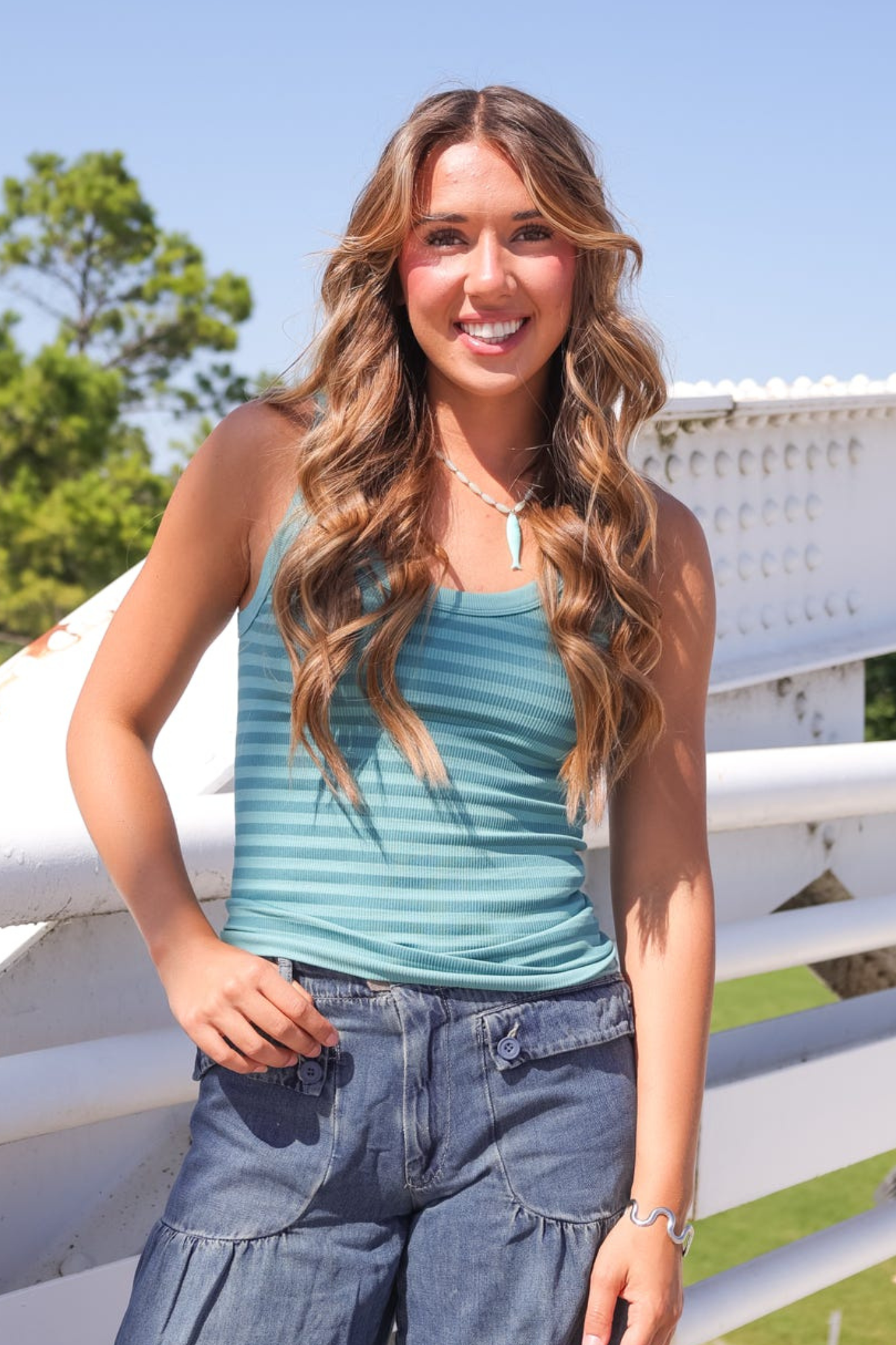 Nikibiki: Reversible Striped Tank in Dusty Teal