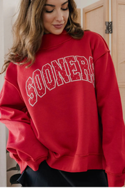 Livy Lu: OU Sooners Polka Dot Puff Reversible Mock Neck Sweatshirt