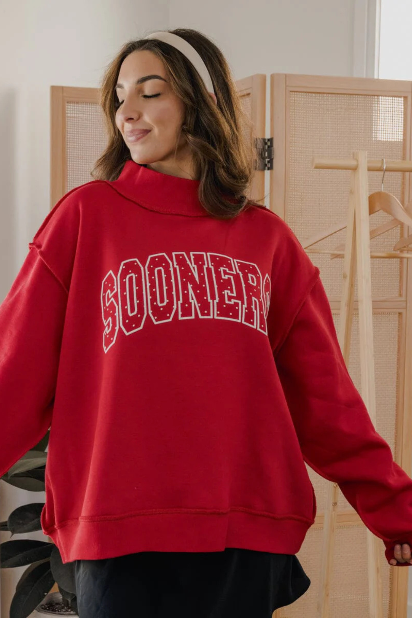 Livy Lu: OU Sooners Polka Dot Puff Reversible Mock Neck Sweatshirt