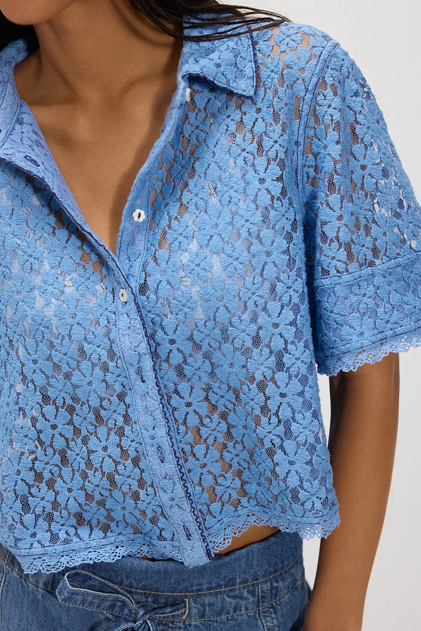 Free People: Mannie Lace Buttondown in Blissful Blue