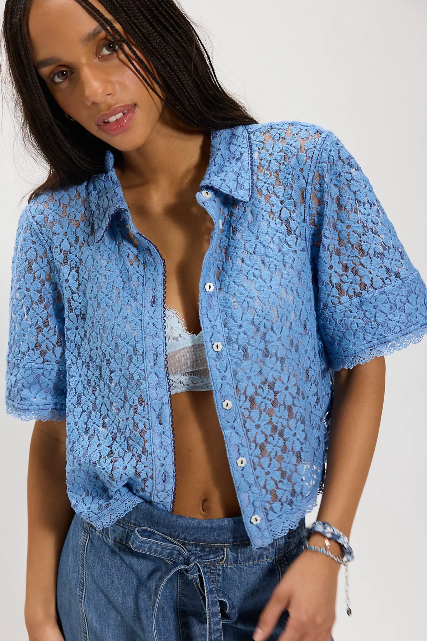 Free People: Mannie Lace Buttondown in Blissful Blue