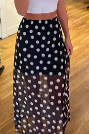 Women's Polka Dot Mesh Maxi Skirt in Black/White