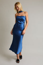 Strapless Scarf Satin Midi Dress