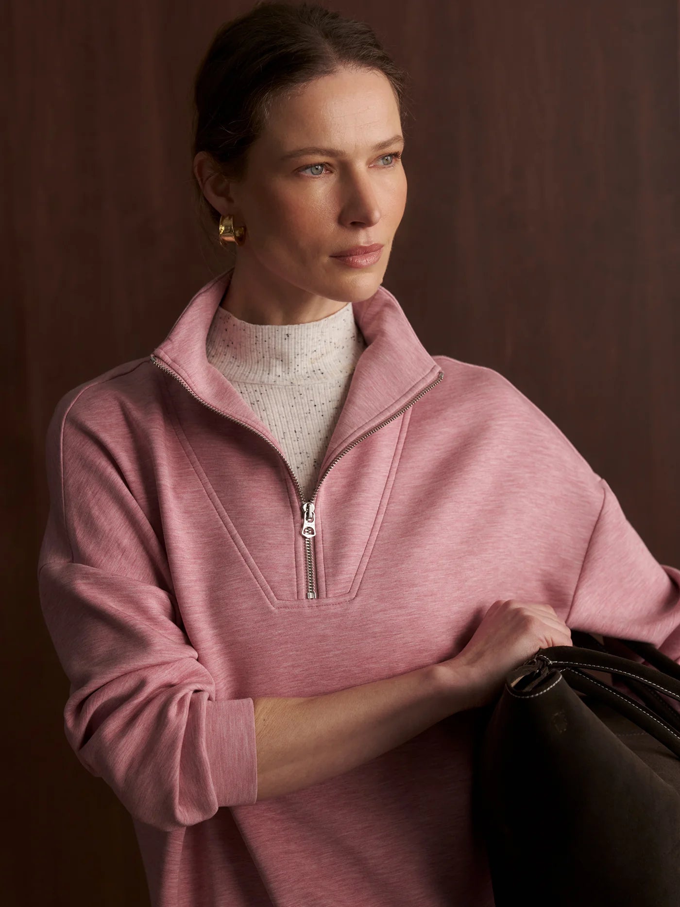 Varley: Hawley Half Zip Sweat in Rose Marl
