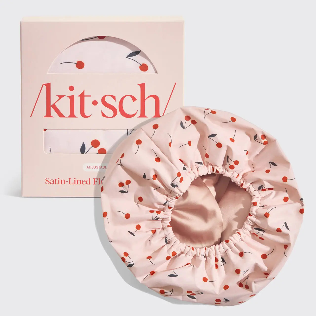 Kitsch: Satin Lined Flexi Shower Cap in Cherry Print