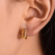 Dulce 18K Gold Non-Tarnish Cz Double Hoop Stud