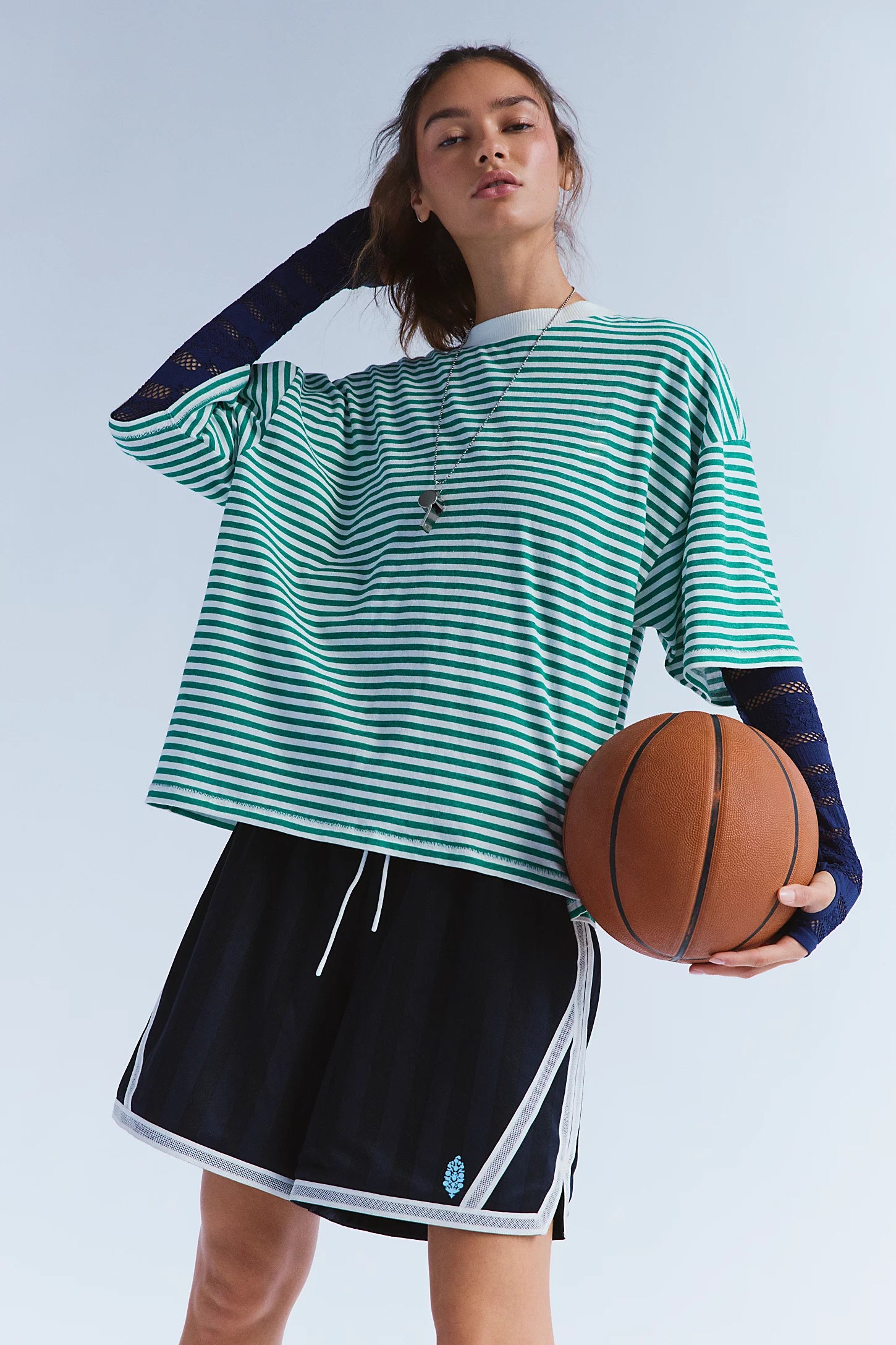 Free People Movement: Stripe Tackle tee in Court Stripe Green