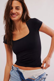 Free People: Clean Lines Baby Tee in Black