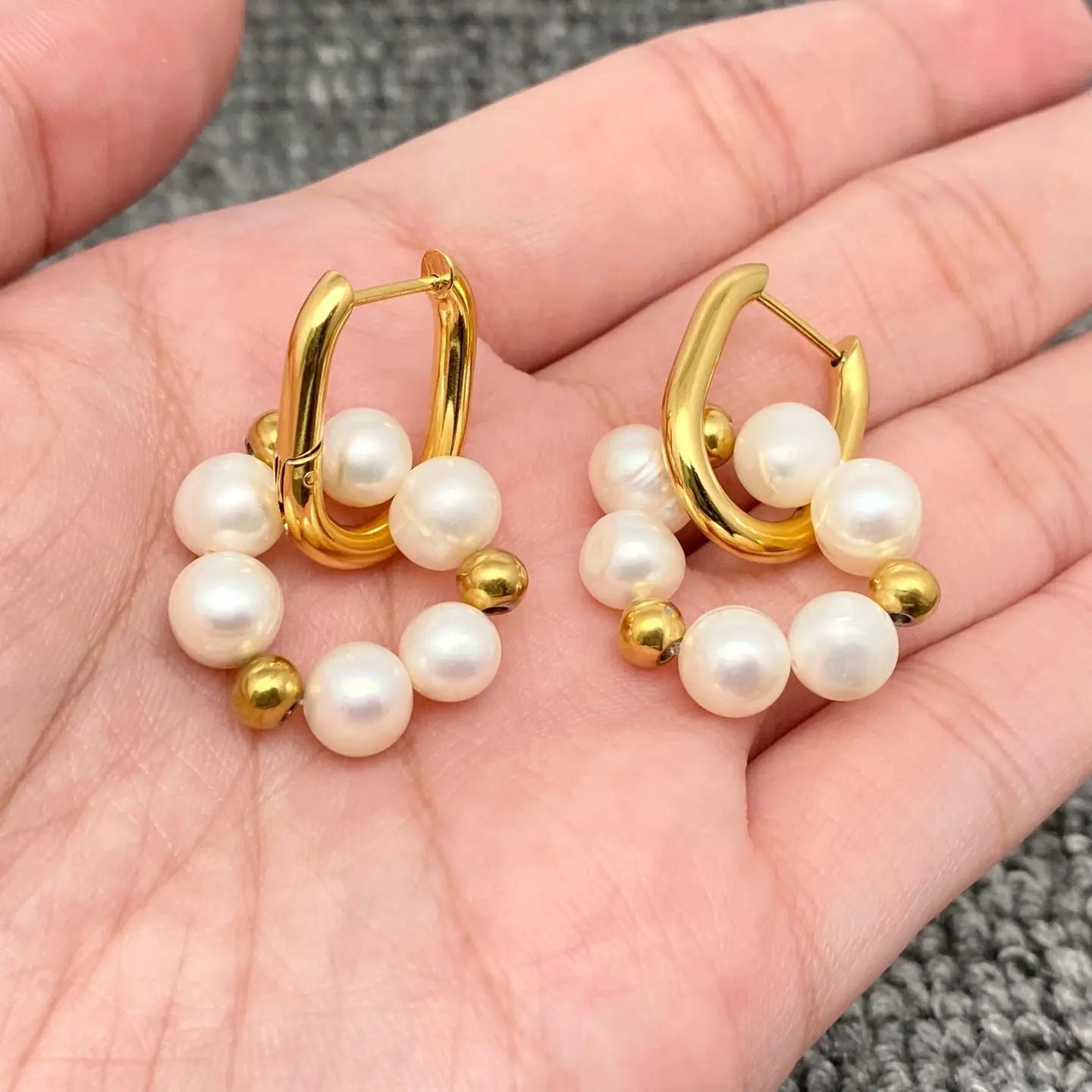 Pearl Charm Huggie Earrings in Gold