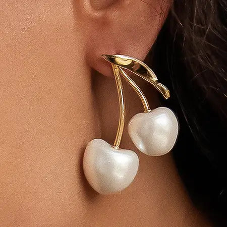 Chérie 18K Gold Non-Tarnish Large Pearl Cherry Earrings