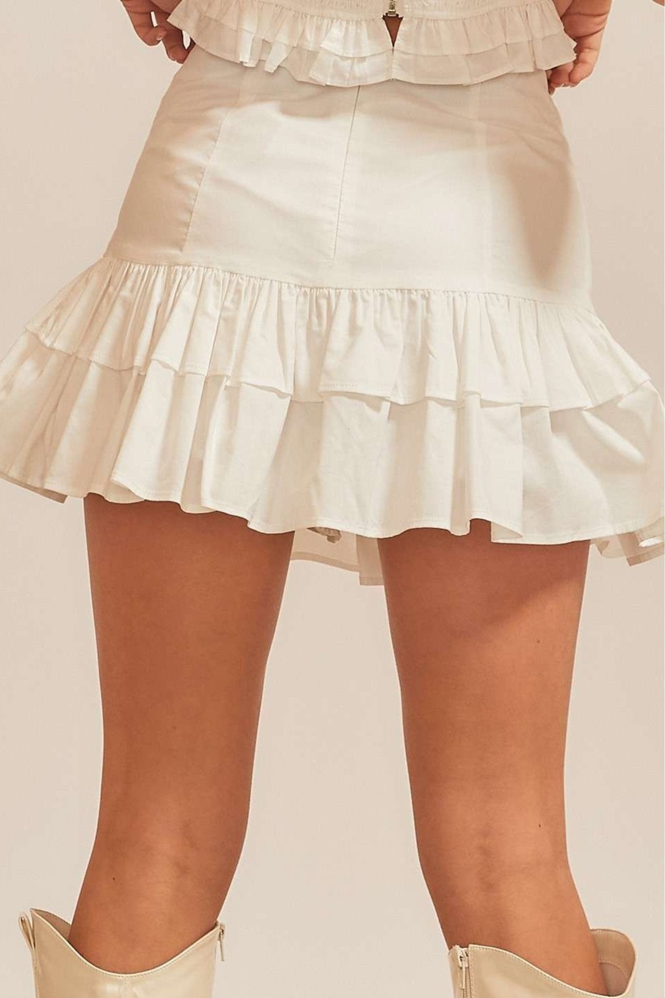 Eleanor Ruffle Mini Skirt in White - J. Cole ShoesMAIN STRIP APPARELEleanor Ruffle Mini Skirt in White