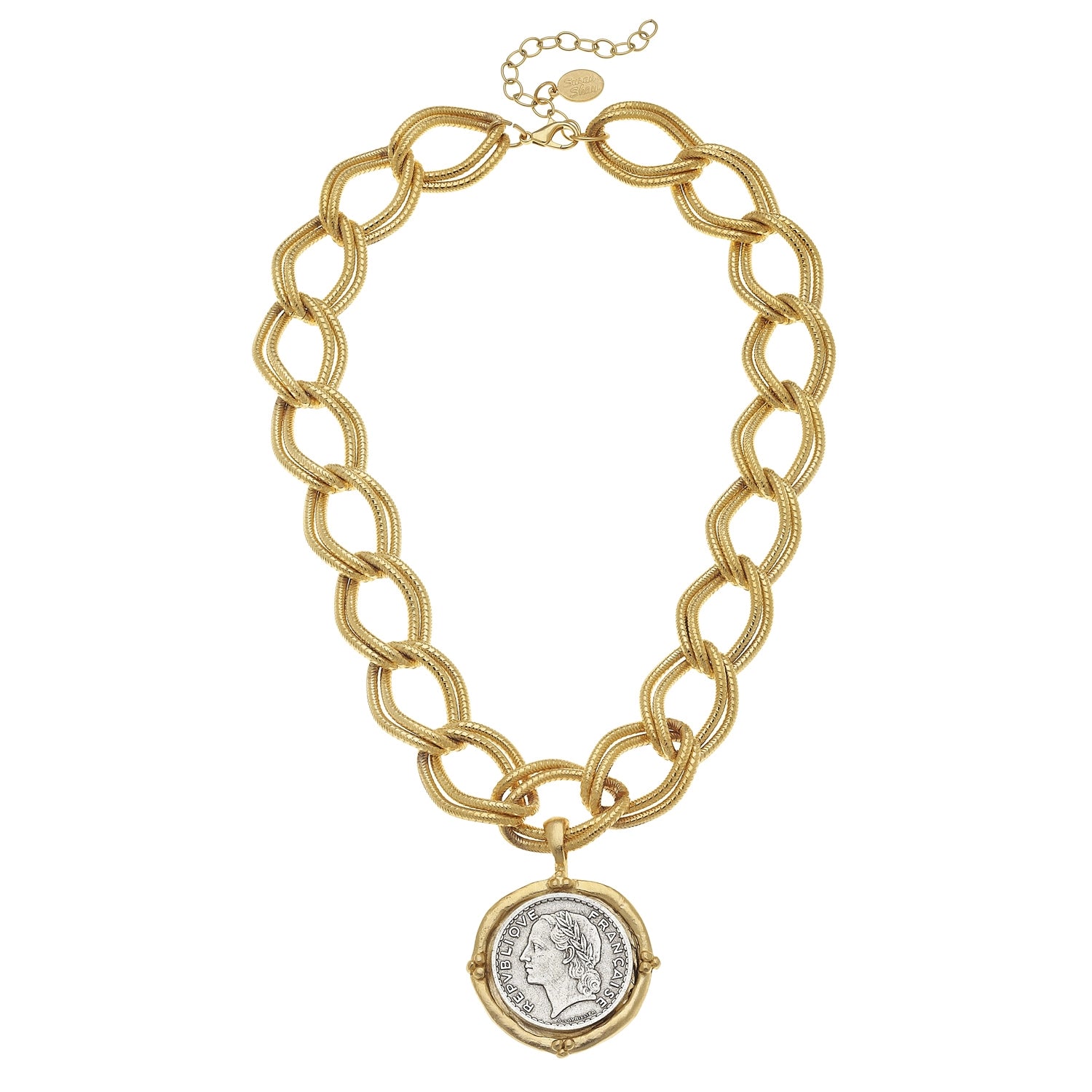 Susan Shaw: Gold and Silver Coin On Gold Chain Necklace