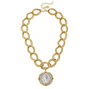 Susan Shaw: Gold and Silver Coin On Gold Chain Necklace