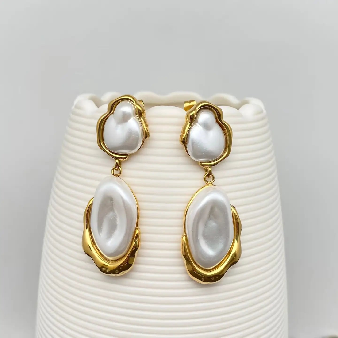 Geometric Pearl Earrings in Gold
