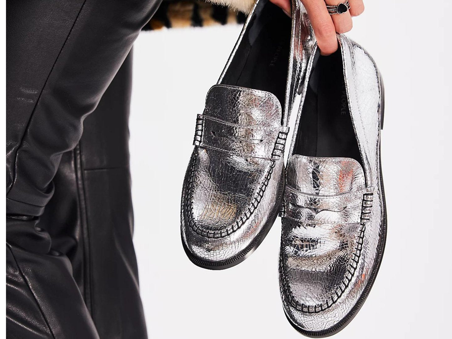 Free People: Blanket Stitch Loafer in Pale Pewter Leather - J. Cole ShoesFREE PEOPLEFree People: Blanket Stitch Loafer in Pale Pewter Leather