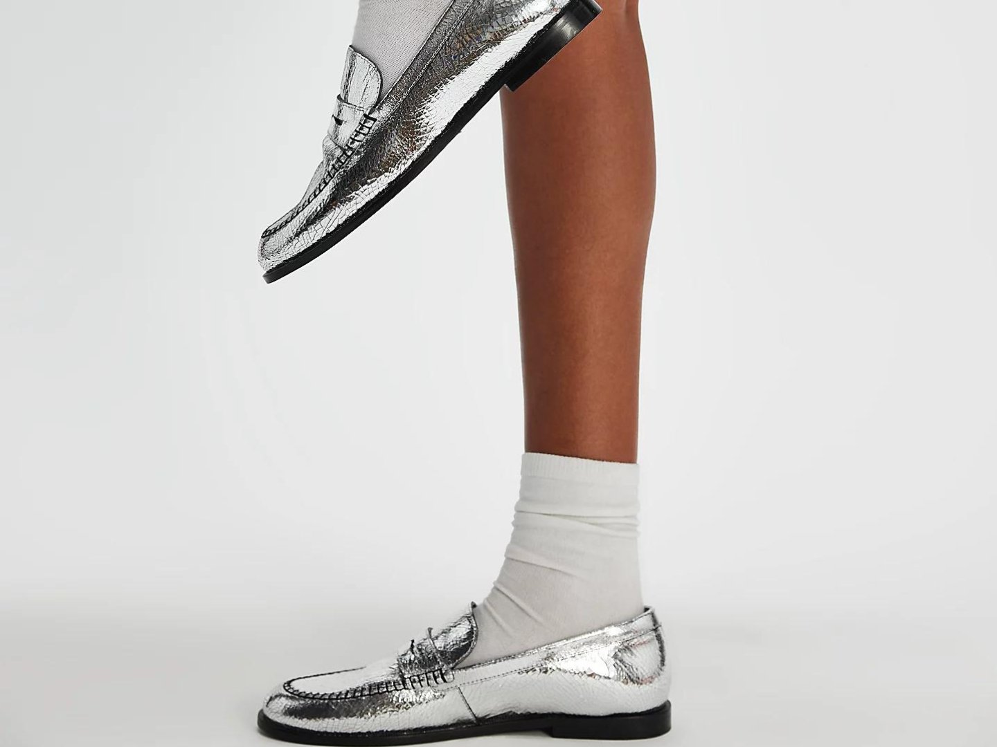 Free People: Blanket Stitch Loafer in Pale Pewter Leather - J. Cole ShoesFREE PEOPLEFree People: Blanket Stitch Loafer in Pale Pewter Leather