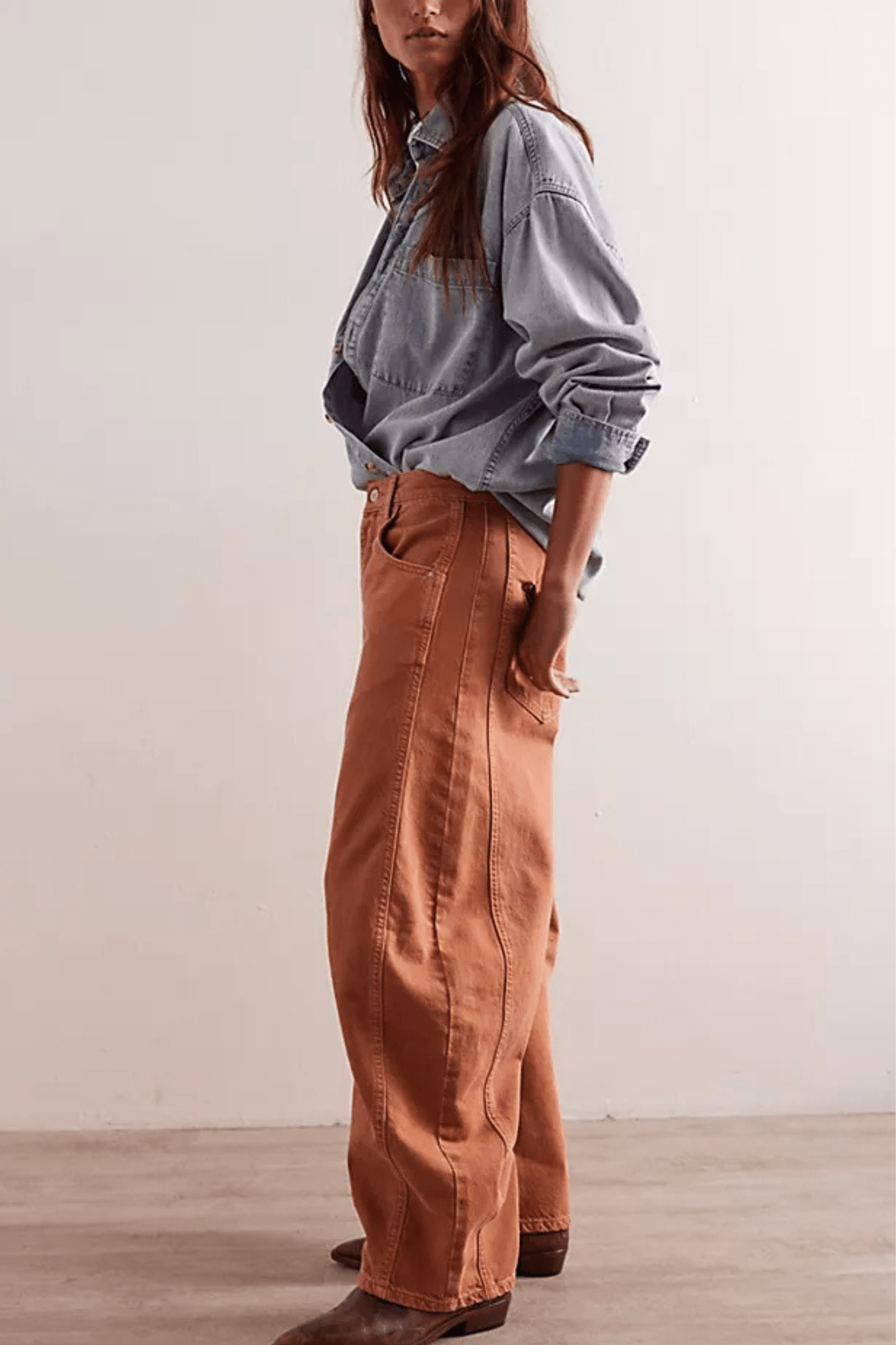 Free People: Good Luck Mid Rise Barrel in Ginger Root - J. Cole ShoesFREE PEOPLEFree People: Good Luck Mid Rise Barrel in Ginger Root