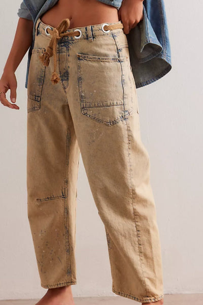 Free People: Moxie Low Slung Pull On Barrel Pant in Cowboy - J. Cole ShoesFREE PEOPLEFree People: Moxie Low Slung Pull On Barrel Pant in Cowboy