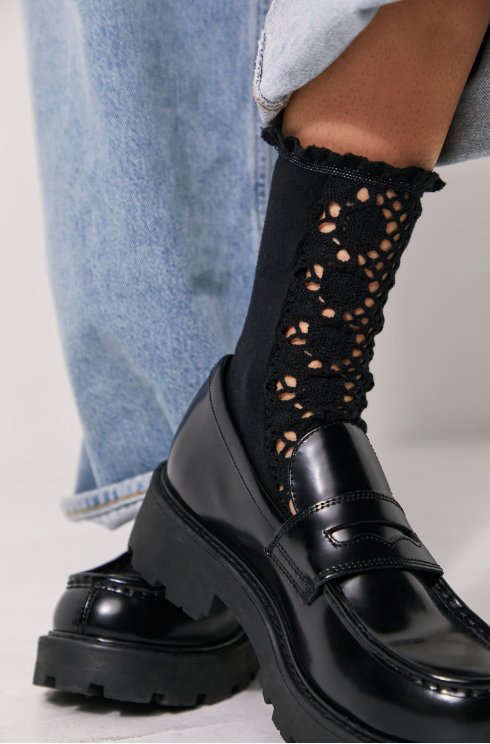 Free People: Rubies Crochet Socks in Black - J. Cole ShoesFREE PEOPLEFree People: Rubies Crochet Socks in Black