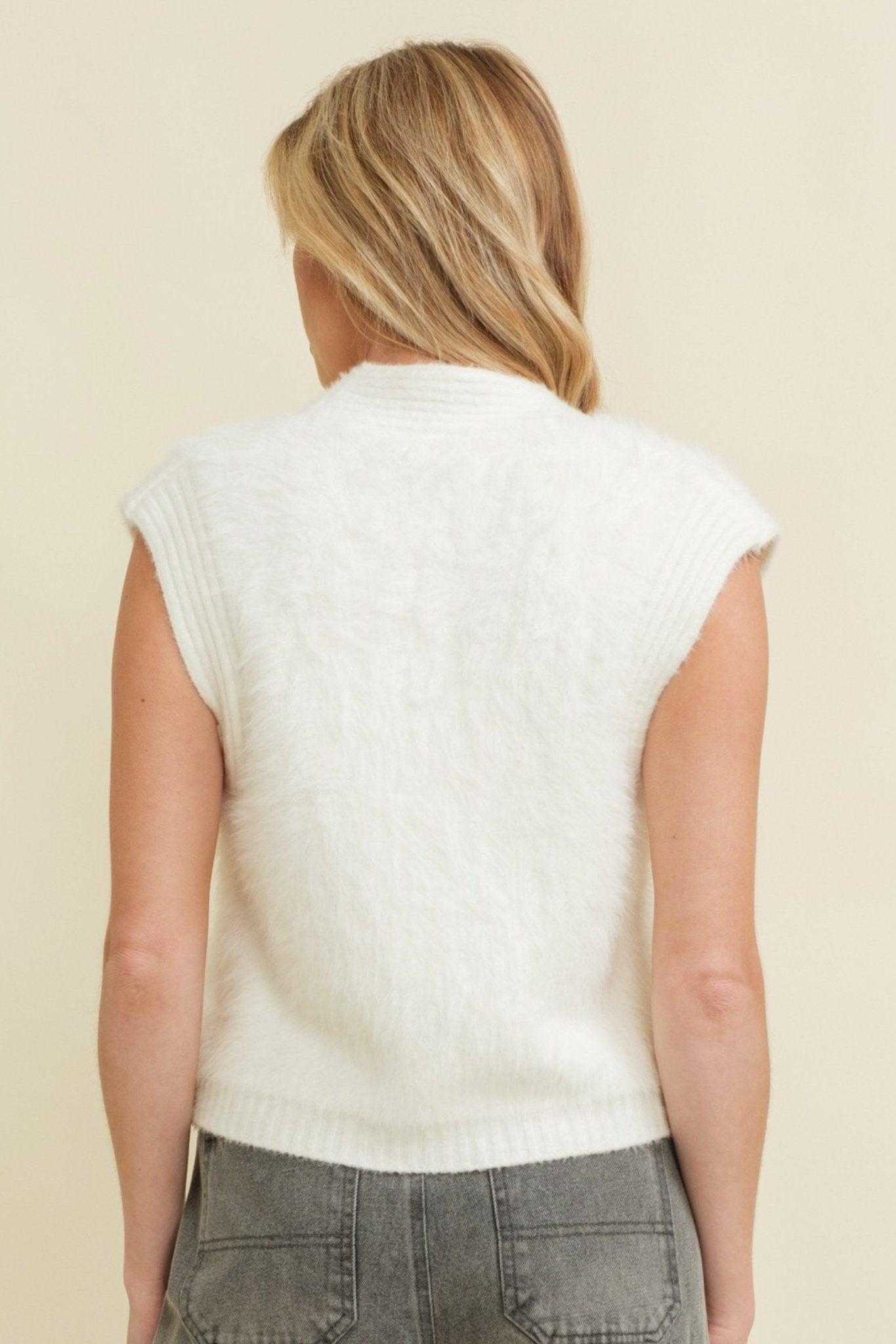 Fuzzy Ivory Sweater Vest with Buttons - J. Cole ShoesCLOUD TENFuzzy Ivory Sweater Vest with Buttons