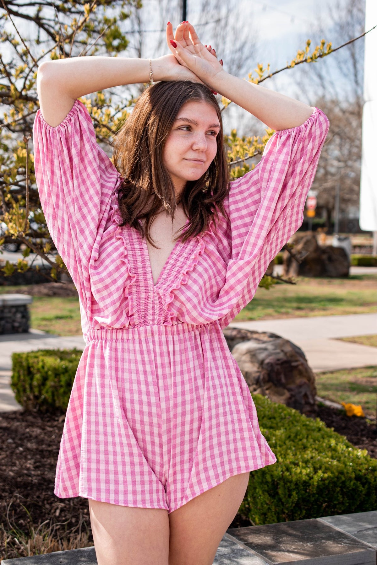 Bucket List Geo Print Romper in Barbie Pink J. Cole Shoes
