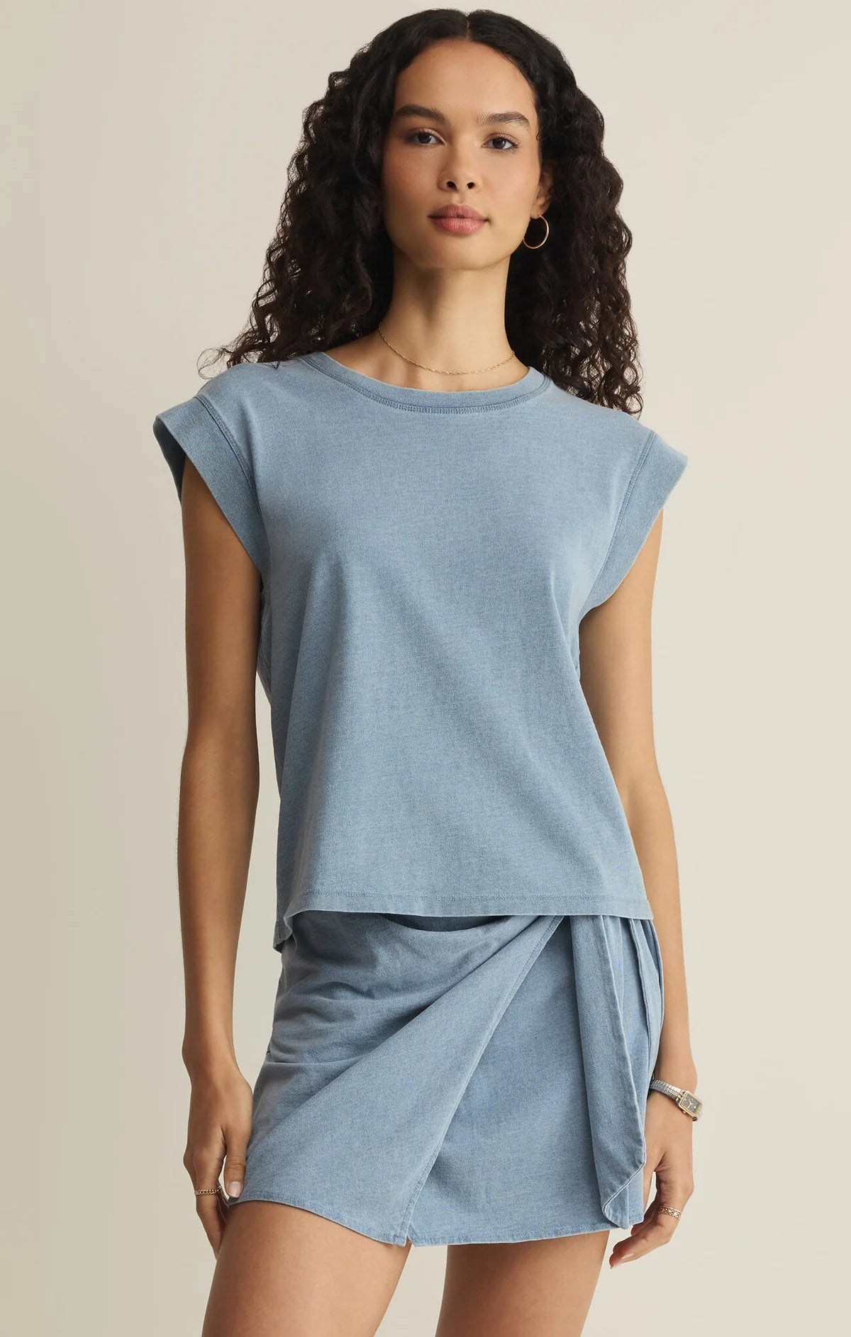 Z Supply: Camino Jersey Denim Top Ocean Air Indigo