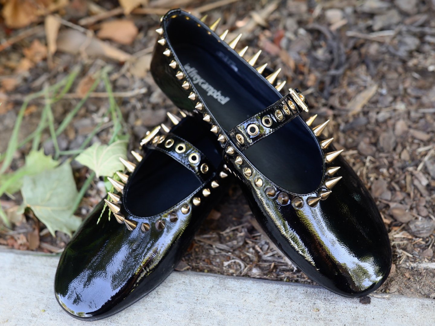 Jeffrey Campbell Dancer Spike Mary Jane Flat in Black Crinkle Patent Gold at Nordstrom, Size 8.5 Jeffrey Campbell Dancer Spike Mary Jane Flat in Black Crinkle Patent Gold at Nordstrom, Size 8.5