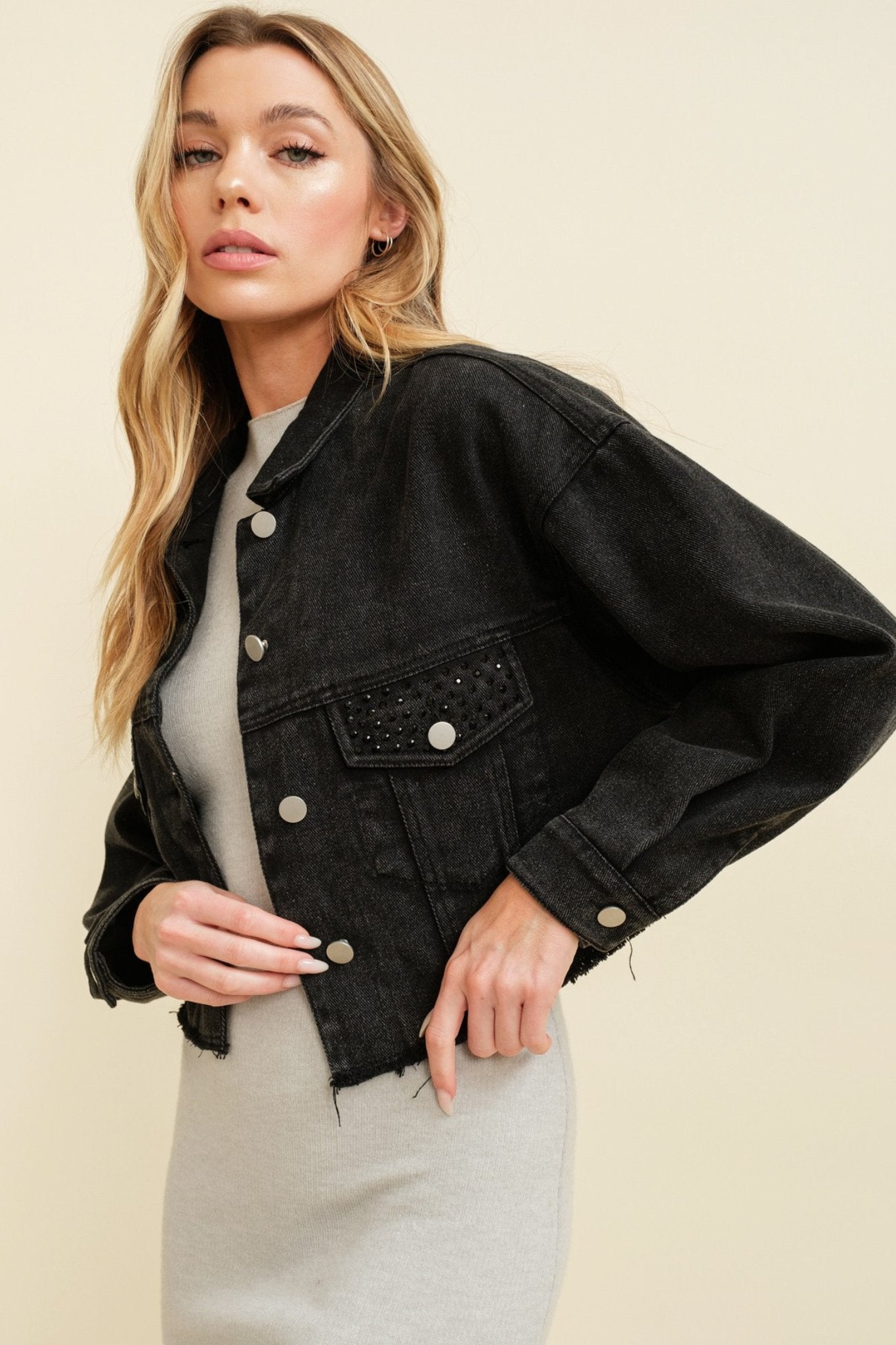 Long sleeve denim jacket in black - J. Cole ShoesCLOUD TENLong sleeve denim jacket in black
