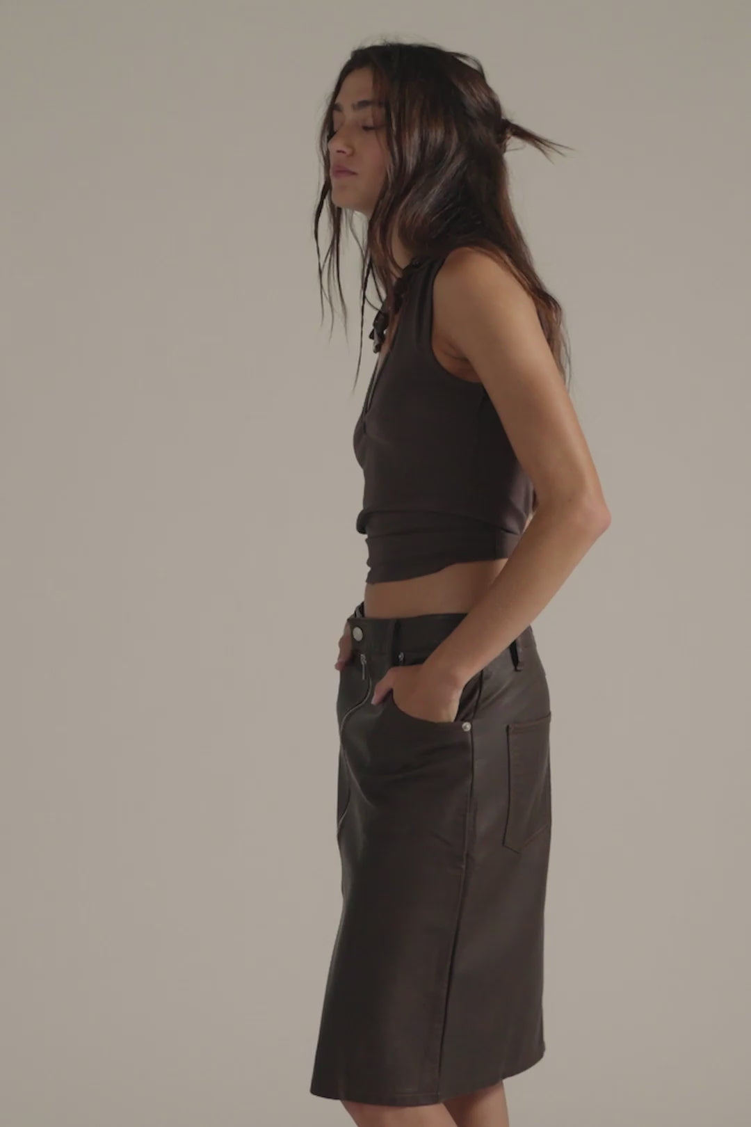 Load video: Free People: Sycamore Vegan Midi Skirt