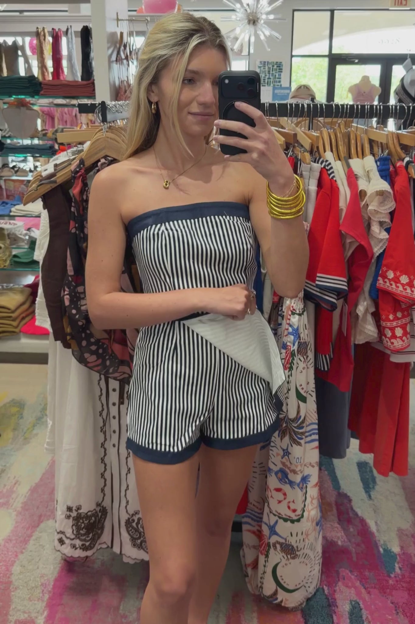 Load video: Whitney Striped Romper in White/Navy