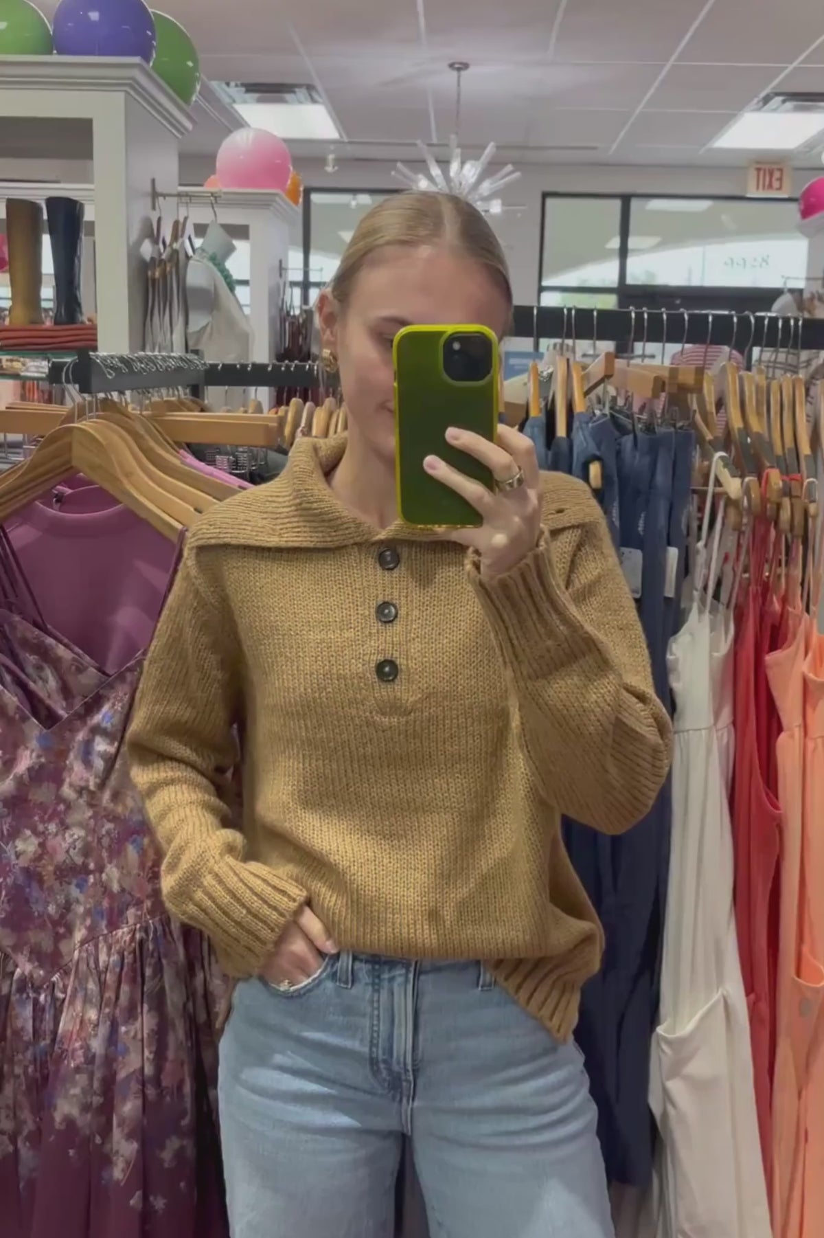 Load video: Wooden Ships Women's Copper Renz Button Chunky T Neck