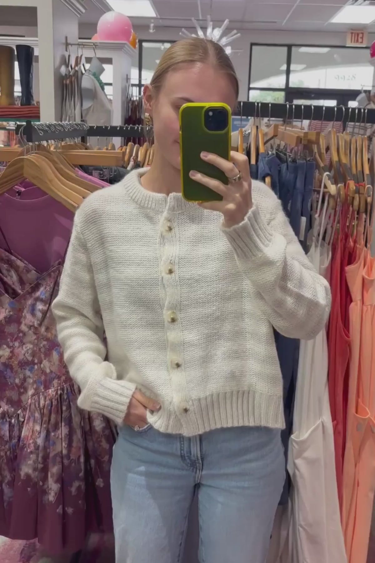Load video: Wooden Ships Women's Mirage/Pure Snow Tommy Striped Chunky Cardi